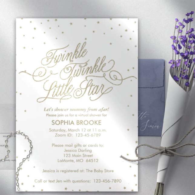 Invitation Twinkle Little Star Virtual Gold Baby shower blanc (Créateur téléchargé)