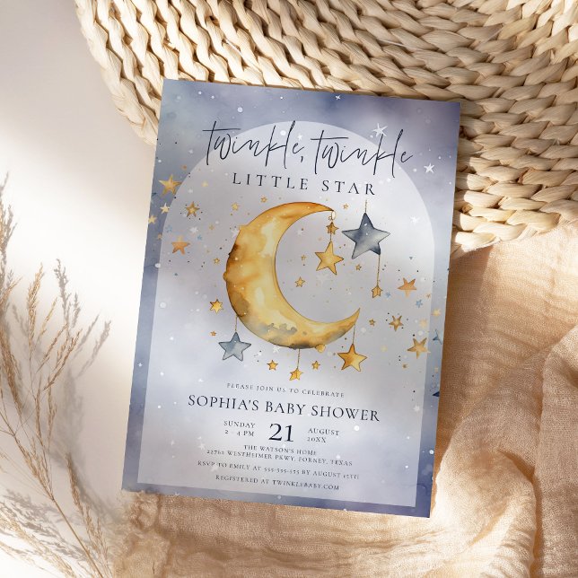Invitation Twinkle Little Star Watercolor Baby shower de lune (Créateur téléchargé)