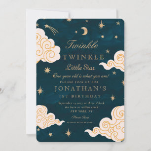 Invitation Twinkle Little Stars Cute Moon 1er Anniversaire