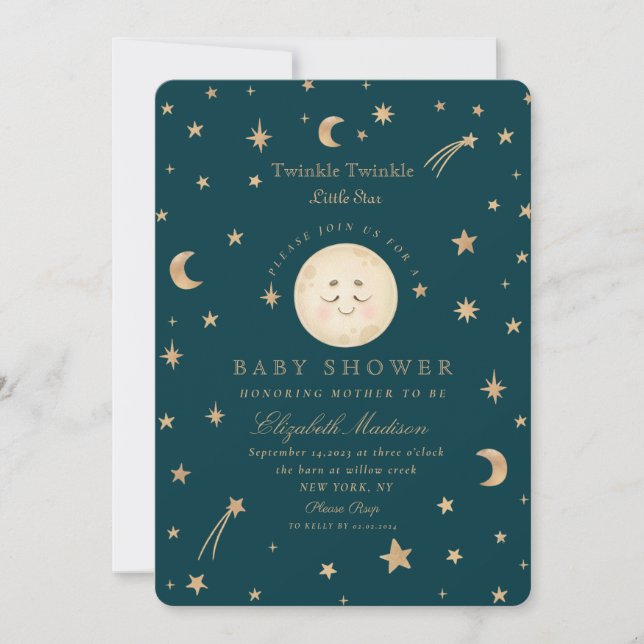 Invitation Twinkle Little Stars mignon Baby shower de lune (Devant)
