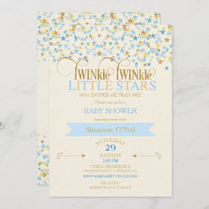 Invitation TWINkle Little Stars Twin Baby Boys Gold Blue