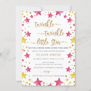 Invitation Twinkle petit Baby shower Star Gold Rose fille