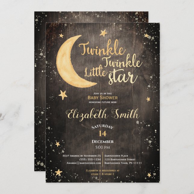 Invitation Twinkle petite étoile sexe neutre bébé douche (Devant / Derrière)