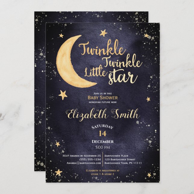 Invitation Twinkle petite étoile sexe neutre bébé douche (Devant / Derrière)