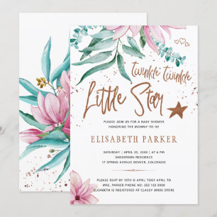 Invitation Twinkle scintille petit baby shower floral étoile