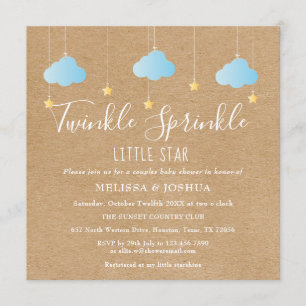 Invitation Twinkle Sprinkle Little Star Baby shower rustique
