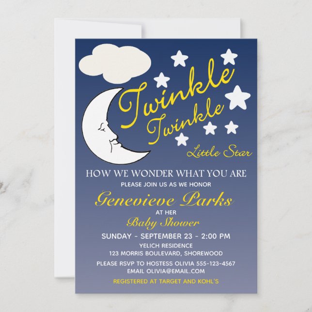Invitation Twinkle Star Baby shower personnalisabl (Devant)