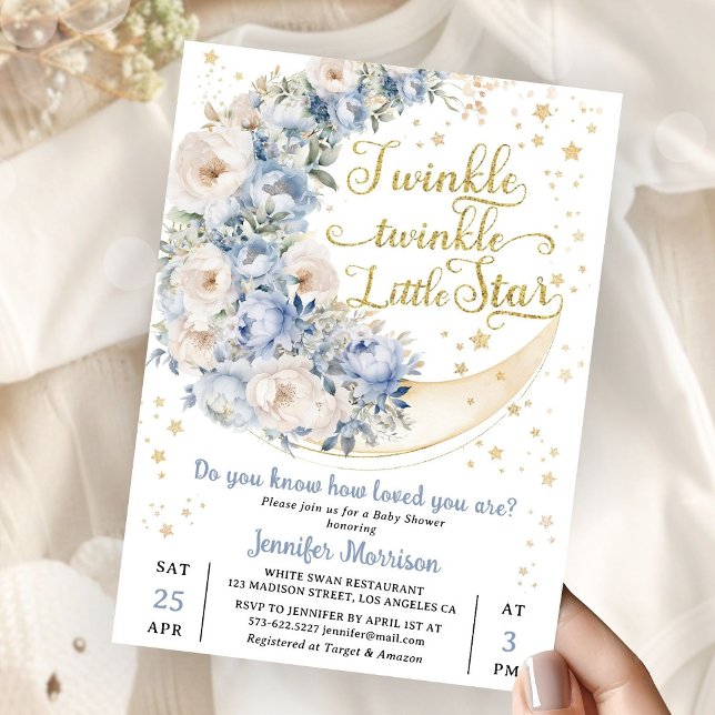 Invitation Twinkle Star Moon Baby Shower Boy Blue (Créateur téléchargé)