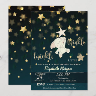 Invitation Twinkle Star Noir, Or, Fête Prénatale de Nounours
