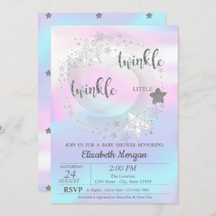 Invitation Twinkle Star Silver HolographeBaby Shower Invitati