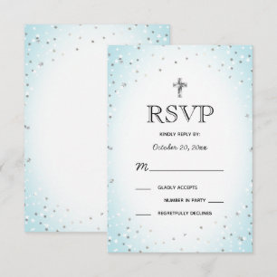 Invitation Twinkle Stars et Cross Blue Baby Boy Baptism RSVP