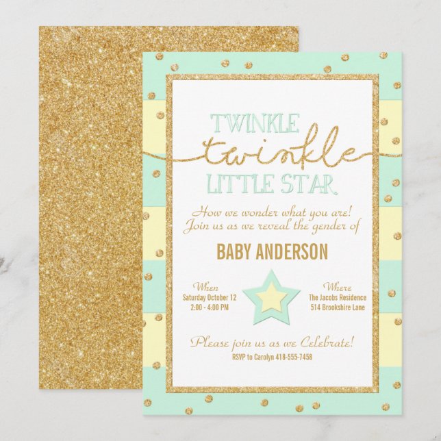 Invitation Twinkle Twinkle Aqua Yellow Gold Révélation de gen (Devant / Derrière)