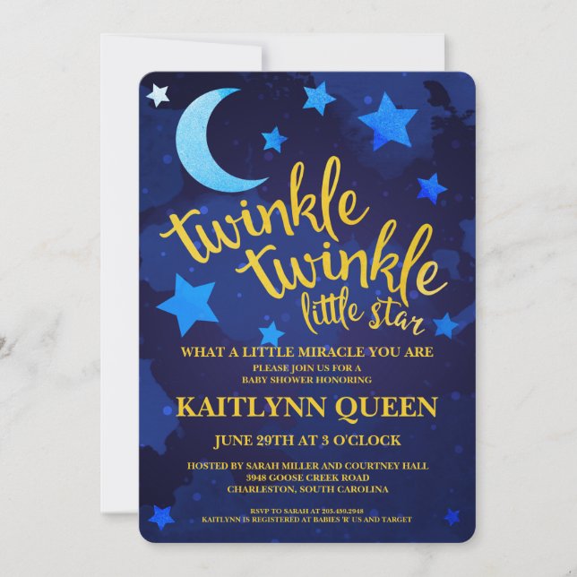 Invitation Twinkle Twinkle Baby shower neutre genre (Devant)