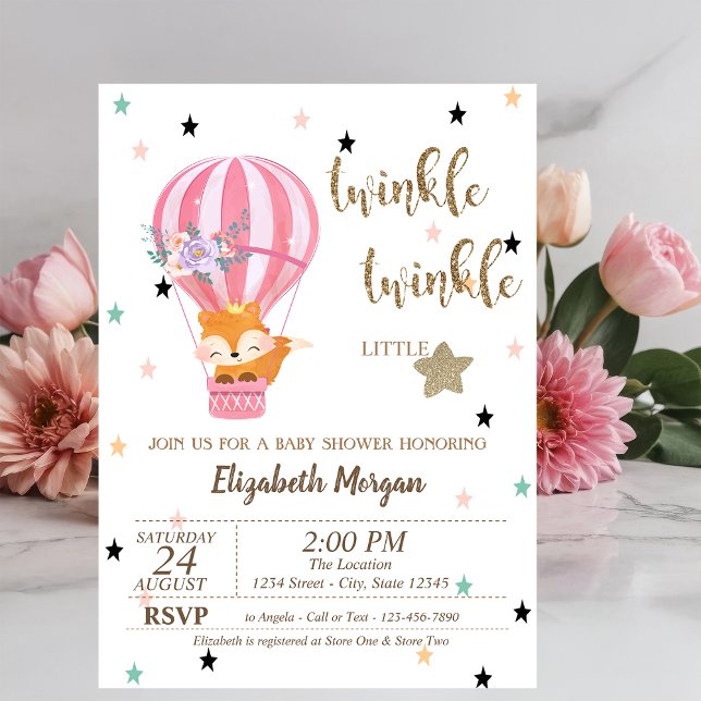 Invitation Twinkle Twinkle,Fox Air Balloon Baby Shower (Créateur téléchargé)