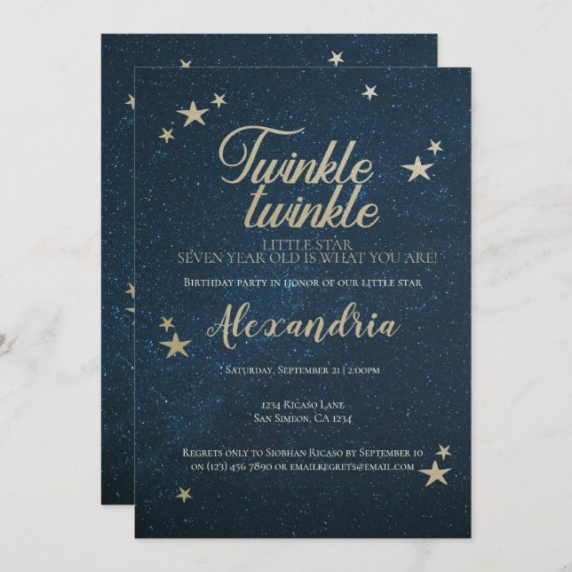 Invitation Twinkle Twinkle Little Star Anniversaire (Devant / Derrière)
