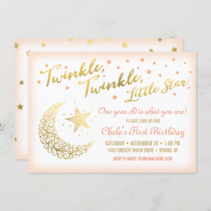 Invitation Twinkle, Twinkle, Little Star Anniversaire coral