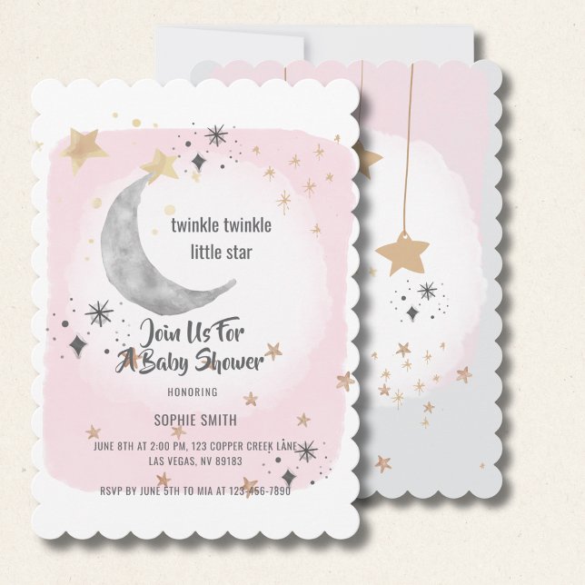 Invitation Twinkle Twinkle Little Star Aquarelle Rose (Créateur téléchargé)