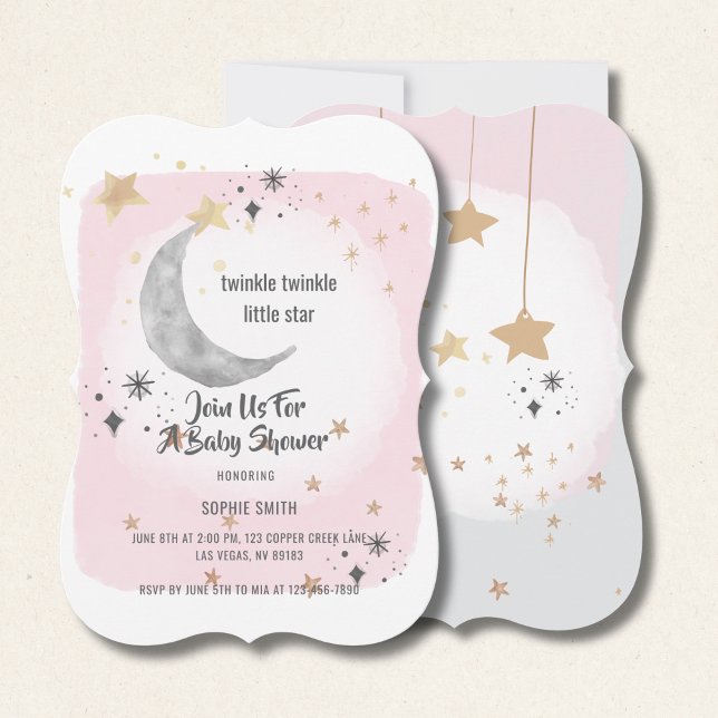 Invitation Twinkle Twinkle Little Star Aquarelle Rose (Créateur téléchargé)