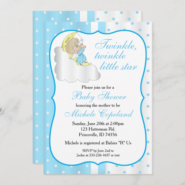 Invitation Twinkle, Twinkle Little Star - Baby Boy (Devant / Derrière)