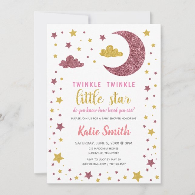 Invitation Twinkle Twinkle Little Star Baby shower (Devant)