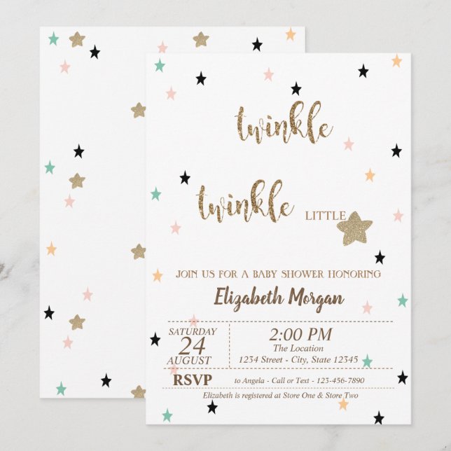 Invitation Twinkle Twinkle Little Star Baby shower (Devant / Derrière)