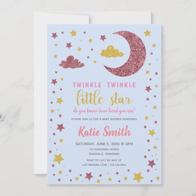 Invitation Twinkle Twinkle Little Star Baby shower (Devant)
