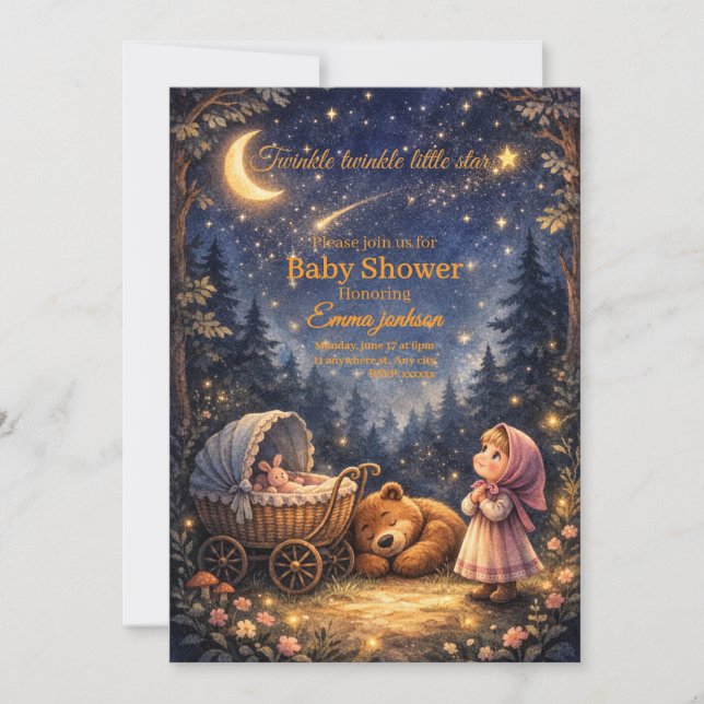 Invitation Twinkle Twinkle Little Star Baby Shower (Devant)