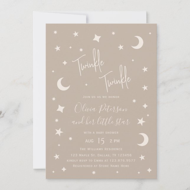 Invitation Twinkle Twinkle Little Star Baby Shower (Devant)