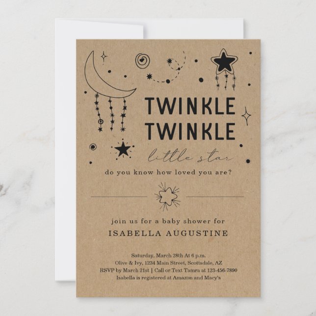 Invitation Twinkle Twinkle Little Star Baby shower (Devant)