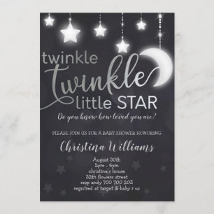 Invitation Twinkle Twinkle Little Star Baby shower argent