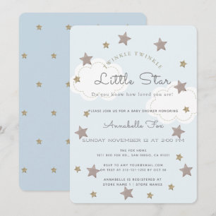 Invitation Twinkle Twinkle Little Star Baby shower bleu