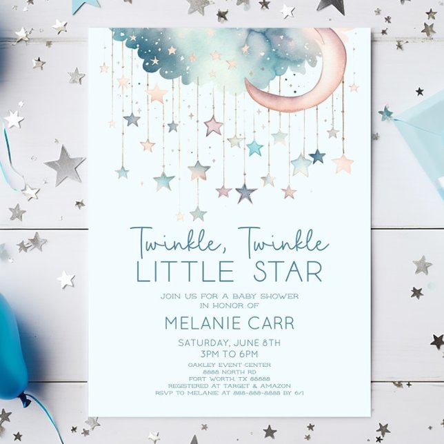 Invitation Twinkle Twinkle Little Star Baby shower bleu (Créateur téléchargé)