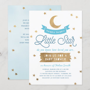 Invitation Twinkle Twinkle Little Star   Baby shower   Bleu