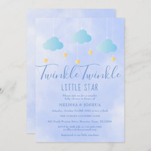 Invitation Twinkle Twinkle Little Star Baby shower bleu garço