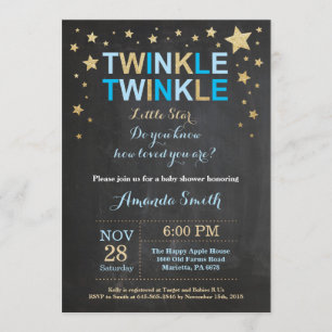 Invitation Twinkle Twinkle Little Star Baby shower bleu or