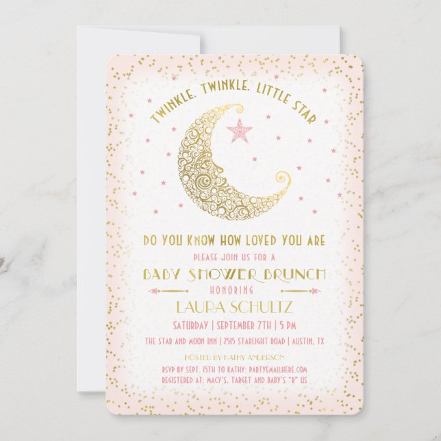 Invitation Twinkle Twinkle Little Star Baby shower Brunch (Devant)
