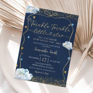 Invitation Twinkle Twinkle Little Star Baby shower dessiné à 