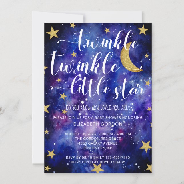 Invitation Twinkle Twinkle Little Star Baby shower Galaxy in (Devant)