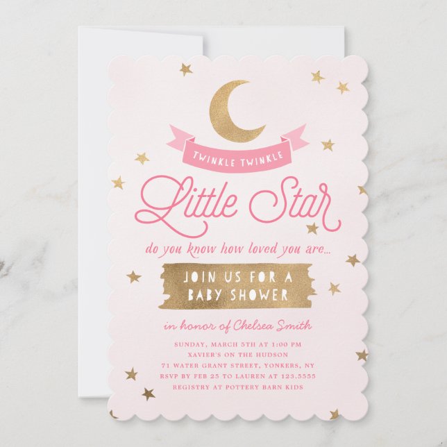 Invitation Twinkle Twinkle Little Star| Baby shower| Rose (Devant)