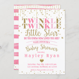 Invitation Twinkle Twinkle Little Star Baby shower rose or