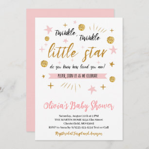 Invitation Twinkle Twinkle Little Star Baby shower, Rose or