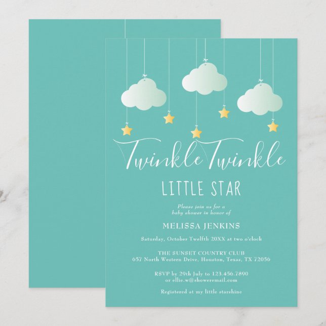 Invitation Twinkle Twinkle Little Star Baby shower / Sprinkle (Devant / Derrière)