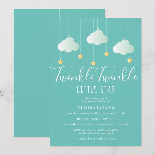 Invitation Twinkle Twinkle Little Star Baby shower / Sprinkle (Devant / Derrière)