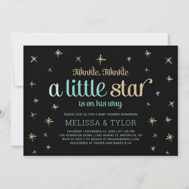 Invitation Twinkle Twinkle Little Star Boy Baby shower (Devant)