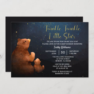 Invitation Twinkle Twinkle Little Star Cute Bear Baby shower