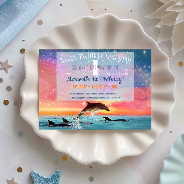 Invitation Twinkle Twinkle Little Star Dolphin Anniversaire (Créateur téléchargé)