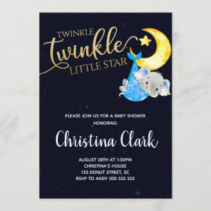 Invitation Twinkle Twinkle Little Star Elephant Baby shower