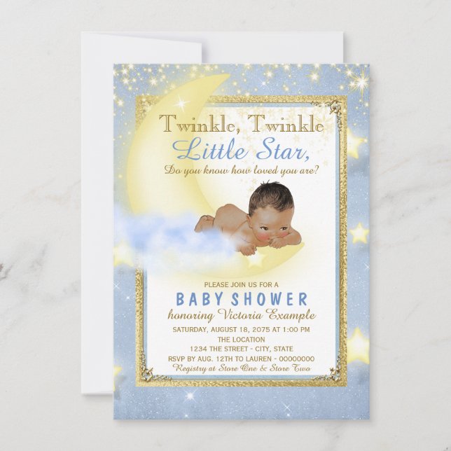 Invitation Twinkle Twinkle Little Star Ethnic Boy Baby shower (Devant)
