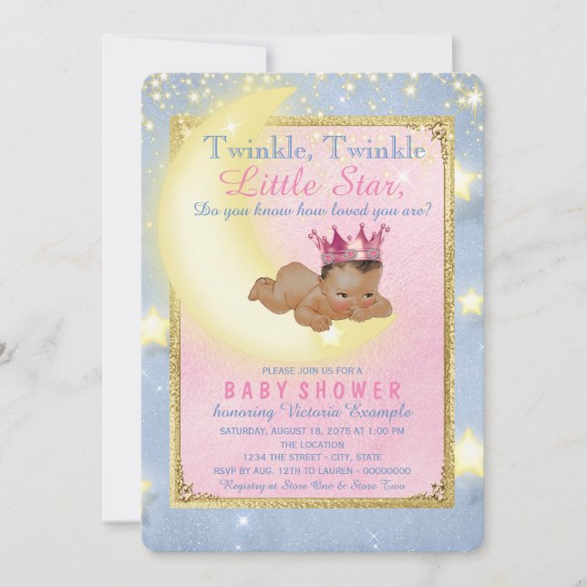 Invitation Twinkle Twinkle Little Star Ethnic Girl Douche (Devant)