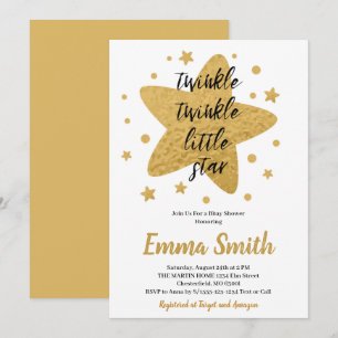 Invitation Twinkle Twinkle Little Star Étoiles Dorées Baby Sh